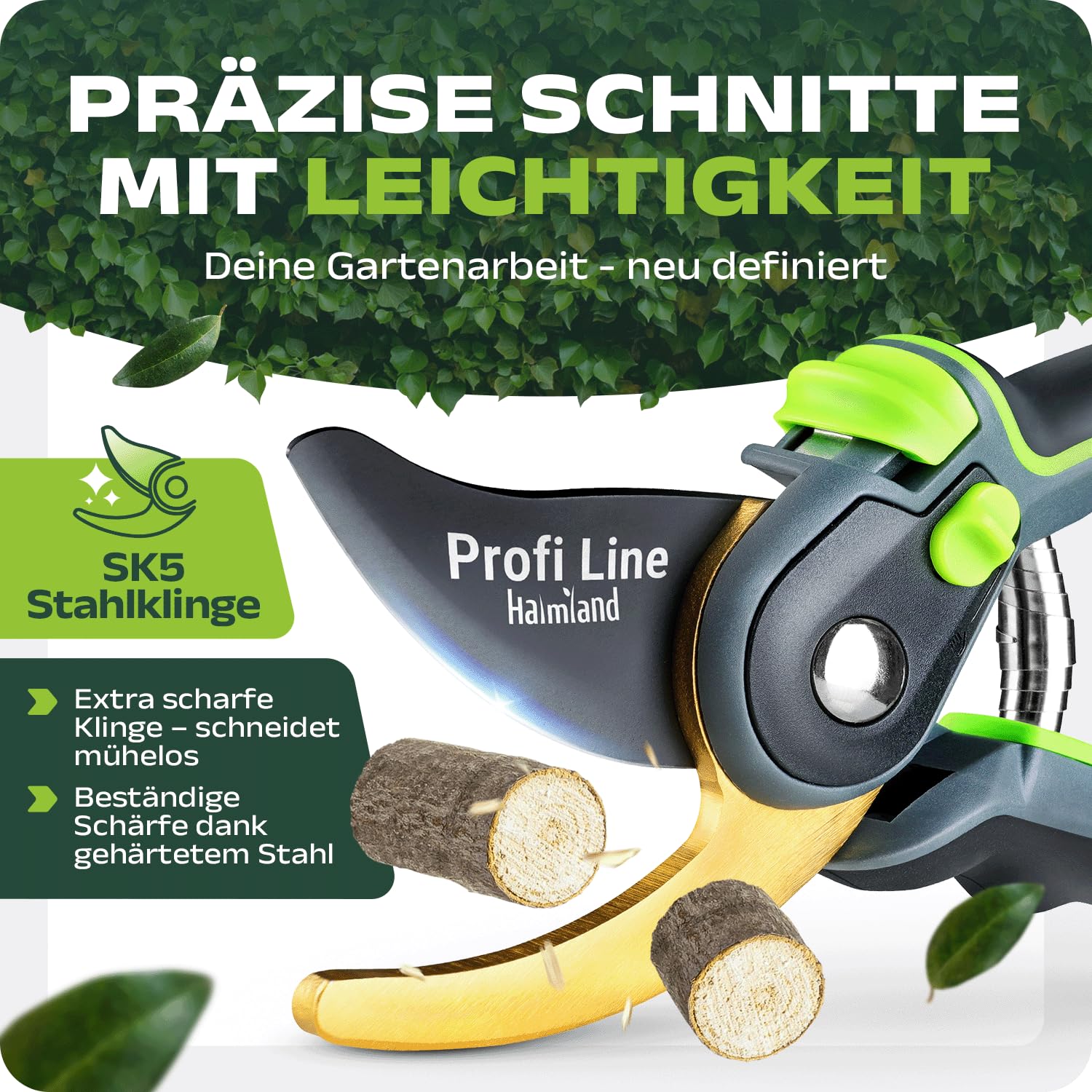 halmland® Extra scharfe Gartenschere für Äste bis 20mm | Astschere, Rosenschere mit gehärteter Stahlklinge, Antihaft-Beschichtung | Einstellbar für große & kleine Hände | Baumschere, Blumenschere 2