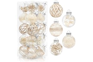 AMANDIR 20PCS Ball Ornaments 70mm/2.76" Large Shatterproof Clear Plastic Boho Farmhouse Neutral Rustic Ornaments Hanging Tree Decorations Ornaments Set Xmas Party Home Decor