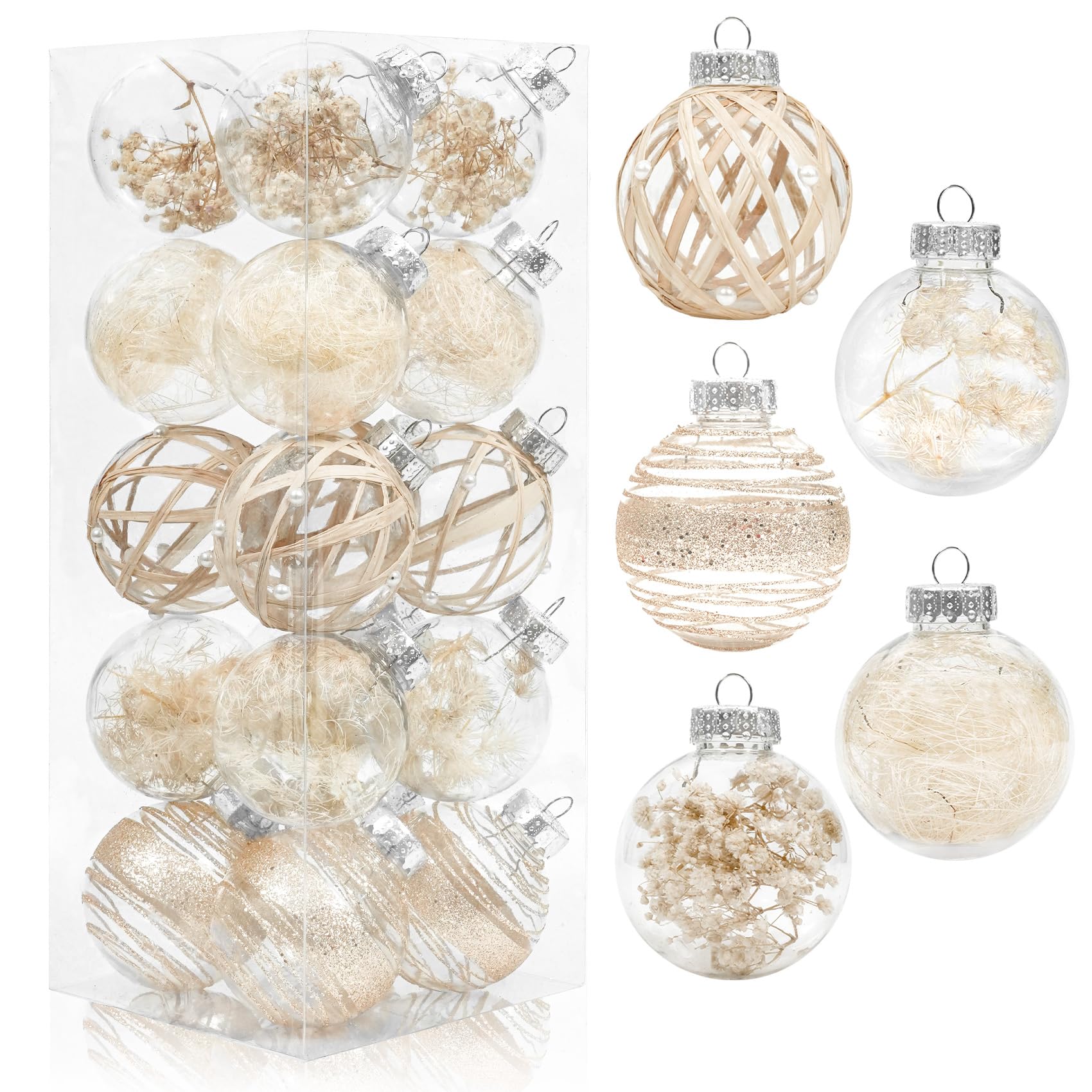 Photo 1 of 20PCS Christmas Ball Ornaments 70mm/2.76" Large Shatterproof Clear Plastic Boho Farmhouse Neutral Rustic Christmas Ornaments Hanging Christmas Tree Decorations Ornaments Set Xmas Party Home Decor