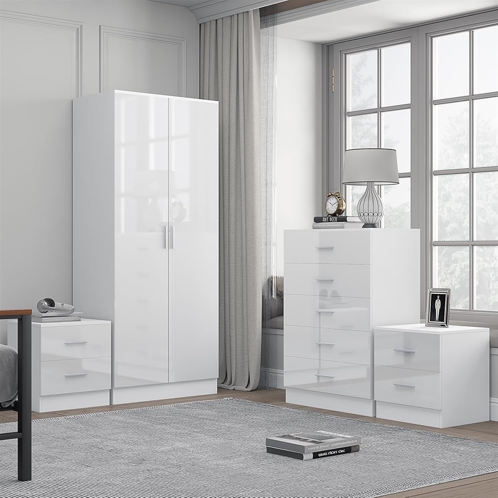 Reflect Bedroom Furniture Set - 2 Door Wardrobe, 5 Drawer Chest, 2 Bedside
