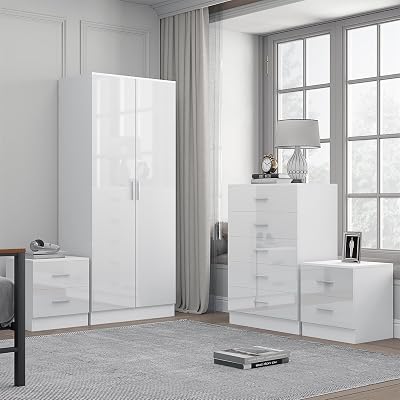 Reflect Bedroom Furniture Set - 2 Door Wardrobe, 5 Drawer Chest, 2 Bedside