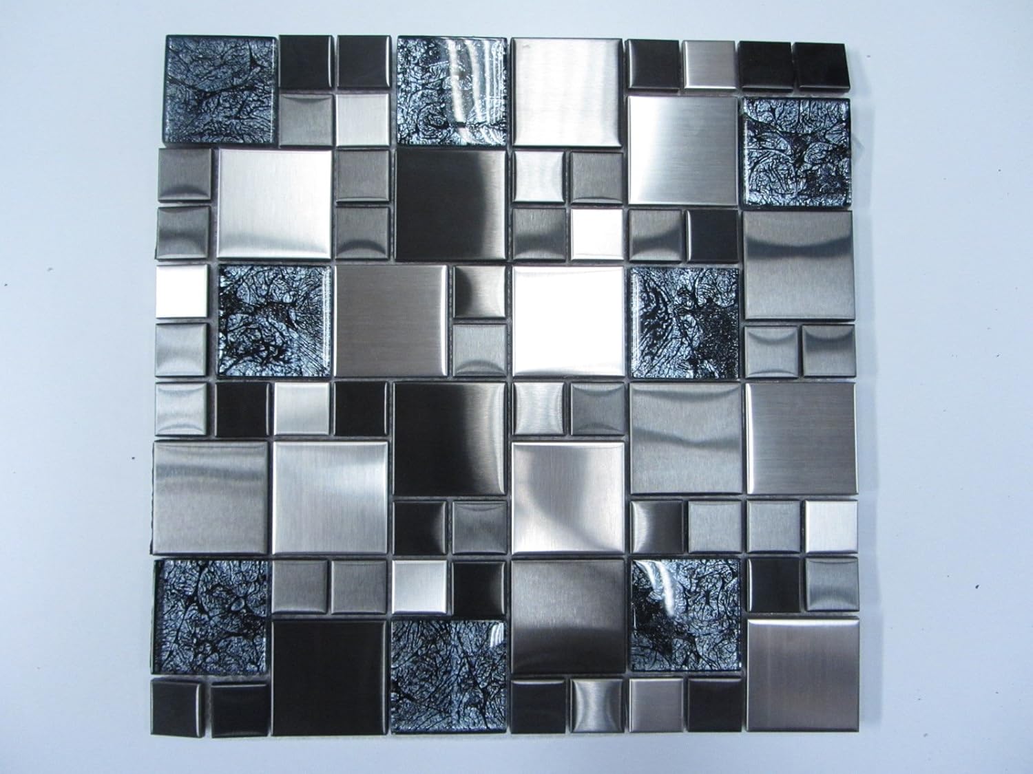 Metalic Mixed Brushed Steel Black and Glass Mosaic Tiles Amazon.co.uk