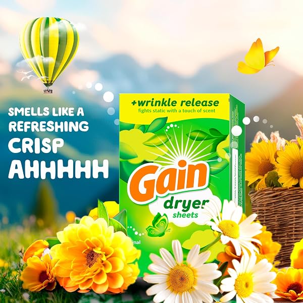 GAIN DRYER SHEETS PLUS WRINKLE RELEASE, ORIGINAL SCENT, 240 COUNT, WRINKLE REDUCING ANTI STATIC LAUNDRY SHEET