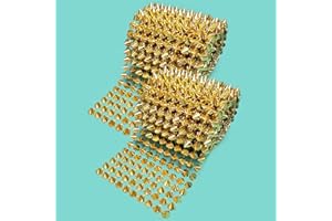 Yhsheen 2 Yard 10 Rows Sew Stitch On Spike Stud Rivet Flat-Back Punk Rock Trim Ribbon mesh Bead Craft (Gold)