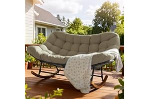TIMWNER LFCREATOR Double Papasan Patio Rocking Chair for Two, Oversized Outdoor Loveseat with Thick Removable Cushion, Modern