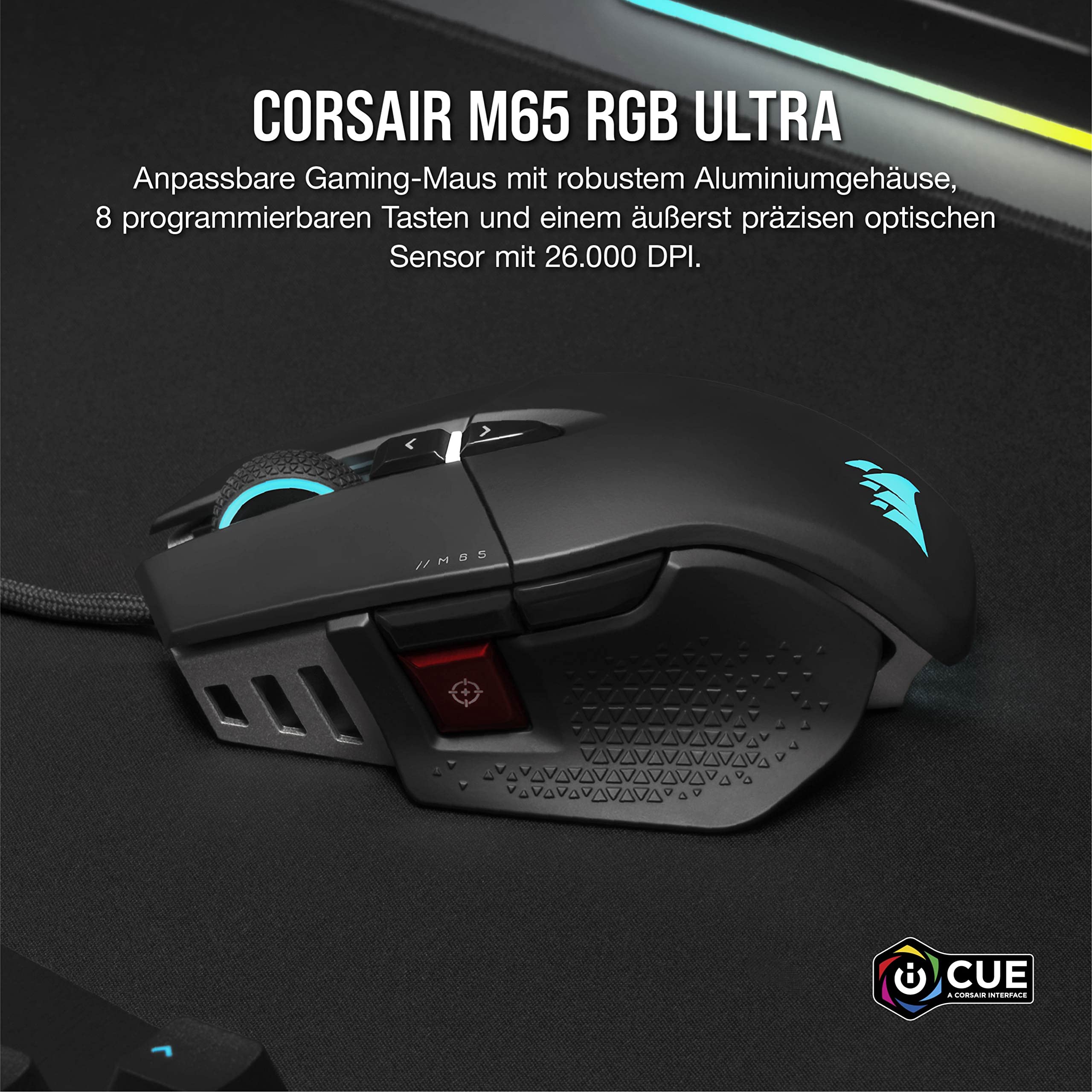 CORSAIR M65 RGB ULTRA Wired Tunable FPS Gaming-Maus - 26.000 DPI - Optische Schalter - Gewichtssystem - AXON Hyper-Processing-Technologie - iCUE-Kompatibel - PC, Mac, PS5, PS4, Xbox - Schwarz 2