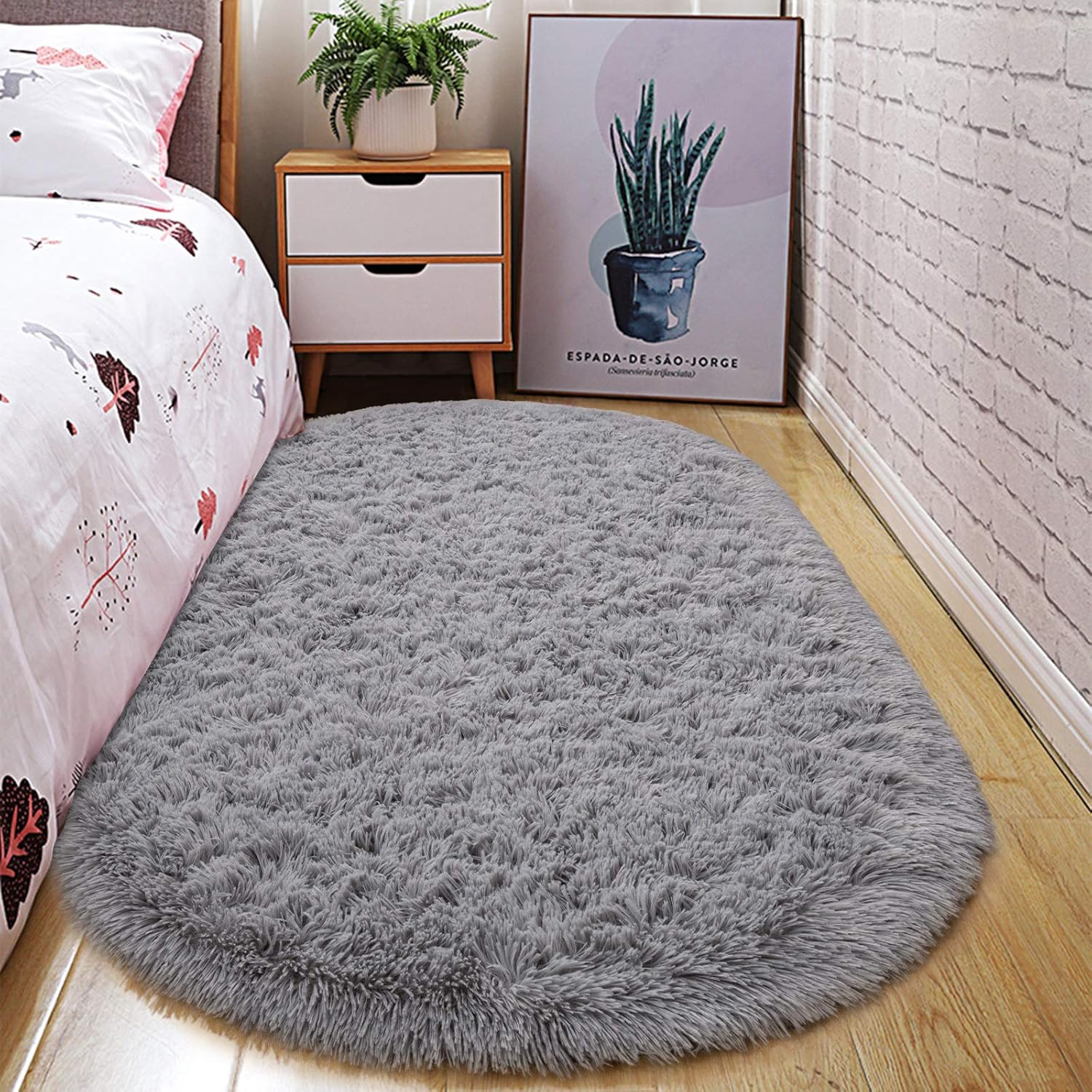 Rugs, Pads & Protectors - junovo Oval Fluffy Ultra Soft Area Rugs for Bedroom Plush Shaggy Carpet for Kids Room Bedside Nursery Mats, 2.6 x 5.3ft, Grey