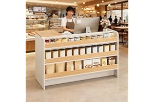 Modern Reception Desk Counter Table, Retail Counter Reception Table with Lockable Drawers, Retail Checkout Counter with Open 