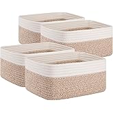 OIAHOMY 4 Pack Storage Baskets for Organizing, Small Bins for Shelves, Cute Decorative Storage Bins, Organizer Baskets for Gifts Empty,13''Lx8.7''Wx5.1''H, Brown/White