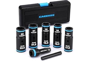 CaeeKee 1/2" Drive Lug Nut Impact Socket Set, 7PCS Thin Wall Flip Socket Set, Half Size Metric Wheel Socket Set,17.5mm, 18.5m