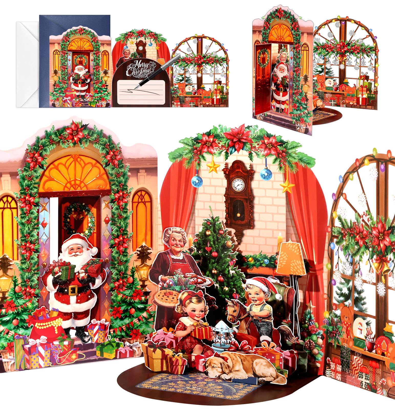 Photo 1 of *****2 PIECE*****JMHACHY Family Pop Up Christmas Cards, 5x7 Christmas Greeting Cards with Envelopes, 3D Merry Xmas Gifts for Family Wife Husband Mom Dad 2025, Warm Dinner Scene with Santa