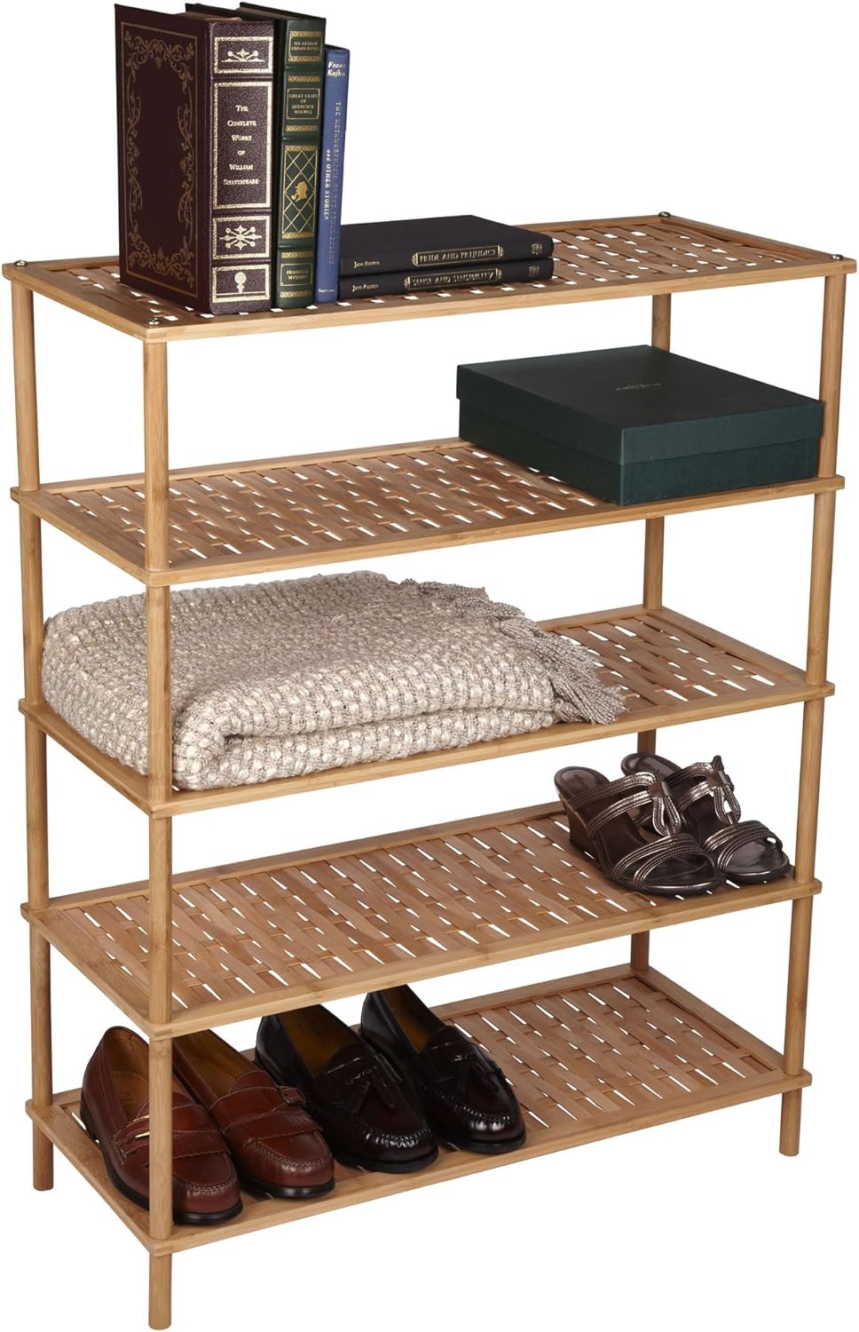 bamboo shoe rack amazon on Amazon Com Household Essentials 5 Tier Bamboo Shoe Rack Basket Weave Home Kitchen