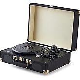 Amazon Basics Portable Suitcase Vinyl Turntable Record Player with Built-in Stereo Speakers, Belt Drive, 3-Speed, Bluetooth Playback, Black