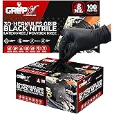 GRIPXX Herkules Grip Heavy Duty 8Mil Black Nitrile Gloves,3D Raised Diamond Texture-Latex & Powder-Free Industrial, Mechanic