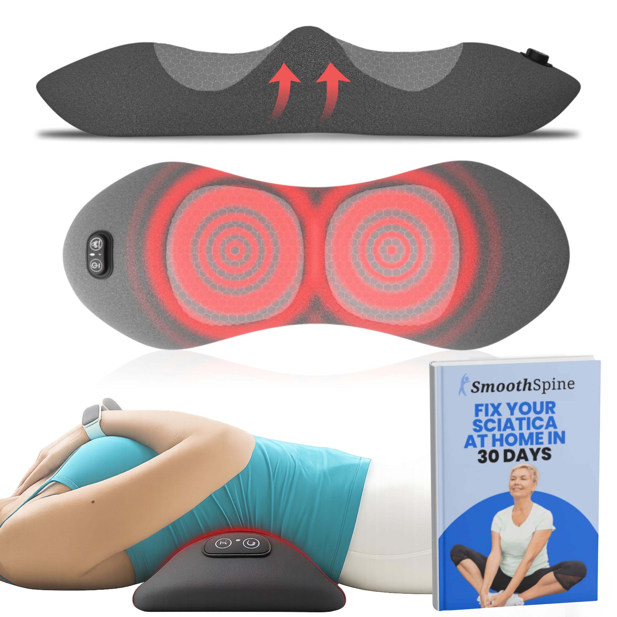 Photo 1 of SmoothSpine Triple Fusion Back Massager - The Official Smooth Spine Back Massager with Heat - 3-in-1 Design to Support Lower Back Comfort, Gentle Vibration & Traction - Relaxation Device for Home Use
