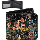 Mushroom Bifold Wallet Slim PU Leather Wallets with 5 Slots, ID Window