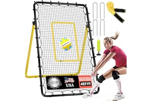 OLYBEAKA 6-Angle Adjustable Volleyball Rebounder Net 7x4ft, High Stable Bounce Back Training Equipment for Practicing Volleying Bumping Spiking with High-Tension Net, PU Volleyball and Pump, Stakes