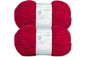 Chunky Chenille Yarn Velvet Soft Super Bulky Size 6 for Crocheting Knitting, Baby Blanket Yarn, 100g 71 Yds per Skein, Easy to Use for Scarves, Amigurumi, Crafts (2, Jujube Red)