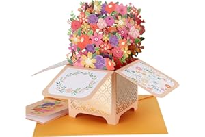 Giiffu Flower Pop Up Card for Women, Mothers Day Card for Mom, Handmade 3D Greeting Cards For Her with Blankcard and Envelope for All Occasion, Thanksgiving, Thank You(7" x 6.7")