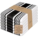 Urban Villa Kitchen Towels 100% Cotton Pack of 6, Highly Absorbent Quick Drying Super Soft Premium Dish Towels for Kitchen with Hanging Loop Hand & Tea Towels - 20x30 Inch, (Black & White, Striped)