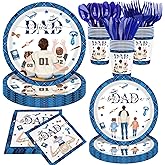 JLCFUTURE 140Pcs Father's Day Party Supplies Tableware Set Dad's Birthday Party Decorations Plates and Napkins I Love You Dad Happy Father's Day Paper Plates, Serve for 20