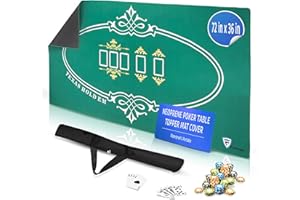 Feltectors Casino Poker Mat 72 x 36 inches with Storage Case, Neoprene Tabletop, Texas Hold'em Table Topper for Playing Cards and Home Game Nights Up to 10 Players