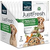 JustFoodForDogs JustFresh Wet Dog Food, Fresh Pet Meals and Toppers with No Preservatives, Resealable Package, Human Grade, Home-Cooked Chicken, 12 oz - 7 Pack