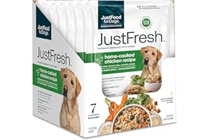 JustFoodForDogs JustFresh Wet Dog Food, Fresh Pet Meals and Toppers with No Preservatives, Resealable Package, Human Grade, Home-Cooked Chicken, 12 oz - 7 Pack