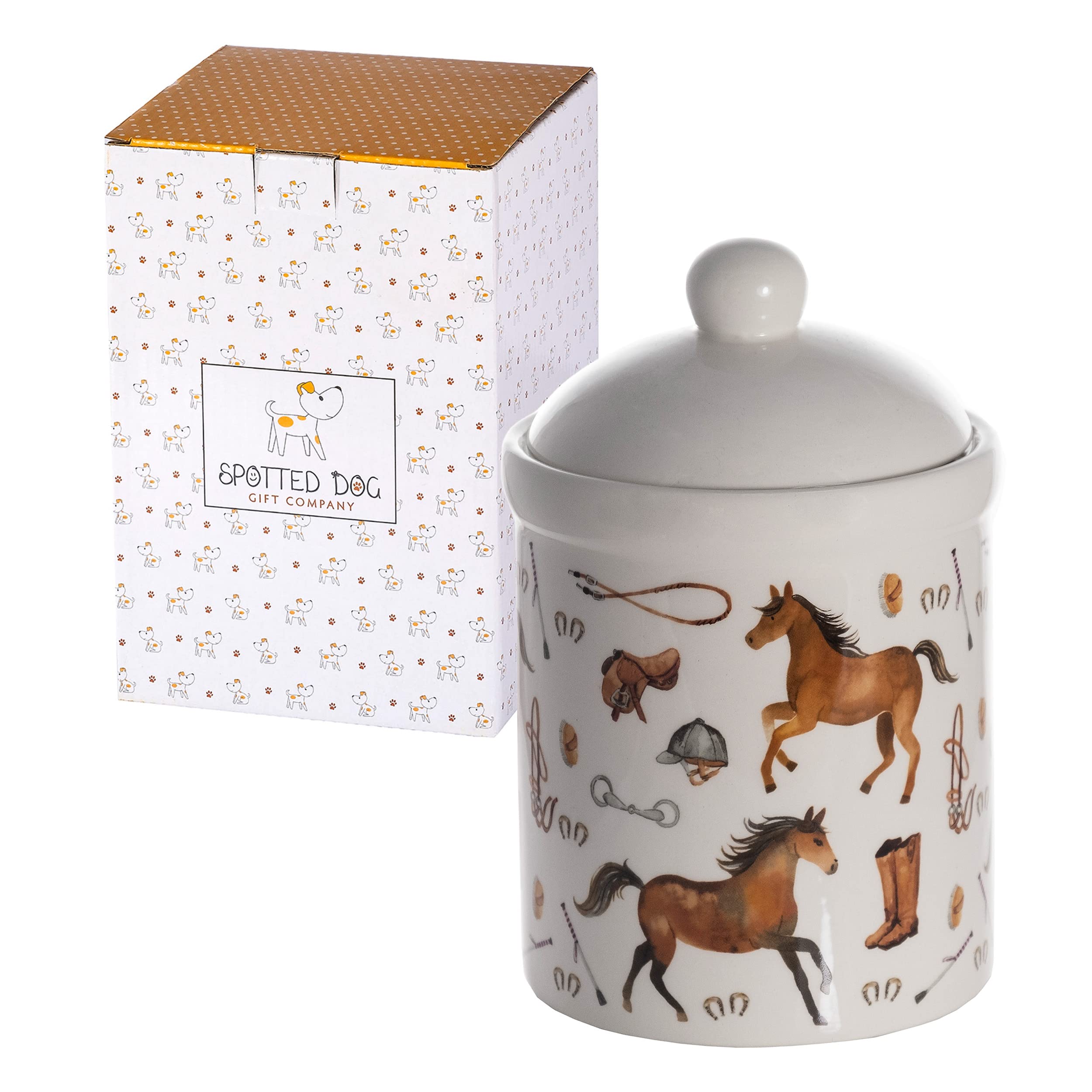 SPOTTED DOG GIFT COMPANY Ceramic Storage Jar, Cute Kitchen Canister for Tea Coffee Sugar Treats, Animal Themed Home Kitchen Decor Accessories, Gifts for Horse Lovers Equestrian Women Men, 1L