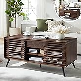 RedLemon 48" Lift Top Coffee Table with Slatted Sliding Door, Mid Century Modern Center Table with Hidden Storage Compartment,Lifting Tabletop & Adjustable Shelf for Living Room, Office, Dark Walnut