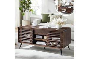 RedLemon 48" Lift Top Coffee Table with Slatted Sliding Door, Mid Century Modern Center Table with Hidden Storage Compartment,Lifting Tabletop & Adjustable Shelf for Living Room, Office, Dark Walnut