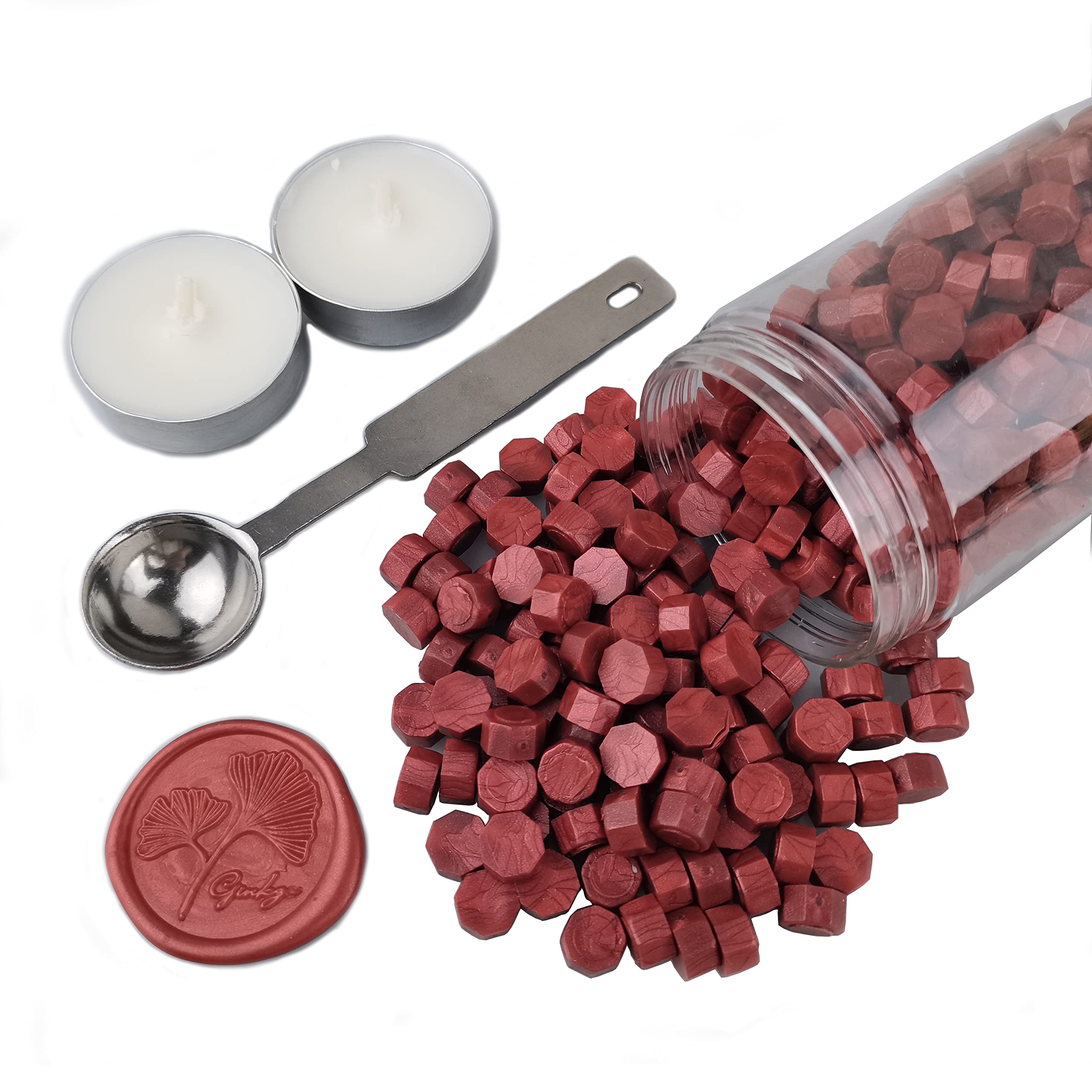 Sealing Wax Beads, AMTOL 300 Pcs Wax Sealing Beads with 2 Pcs White Candles and 1 Pcs Wax Melting Spoon, Great for Wedding Invitations,Cards Envelopes, Gift Wrapping (Wine Red)