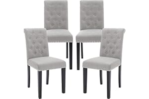 Westice Dining Room Chairs Set of 4 Upholstered Fabric Kitchen Chairs Dining Room Side Chair with Nailhead Trim and Rubber Wood Legs for Small Space Apartment, Light Gray