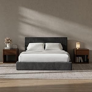 RECCI Cloud Polsterbett 140x200cm mit gepolstertem Kopfteil, 5 cm weiche Schaumstoffpolsterung, doppelbett ohne Boxspring, leises Bettgestell im Schlafzimmer, familienbett (Schwarz) (140x200cm) | weiche Polsterung, familienfreundlich