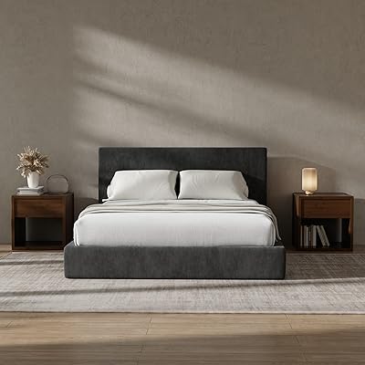 RECCI Cloud Polsterbett 140x200cm mit gepolstertem Kopfteil, 5 cm weiche Schaumstoffpolsterung, doppelbett ohne Boxspring, leises Bettgestell im Schlafzimmer, familienbett (Schwarz) (140x200cm) | weiche Polsterung, familienfreundlich
