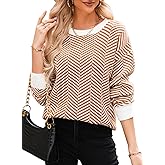 Dokotoo Women's Crewneck Cute Sweaters 2024 Striped Colorblock Fall Winter Knitted Pullover Tops