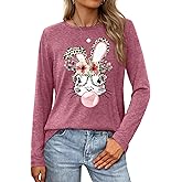 Women Easter Day Shirts: Bunny Printed Long Sleeve Pullover Cute Rabbit Shirt Tops Happy Easter Casual Spring Tops