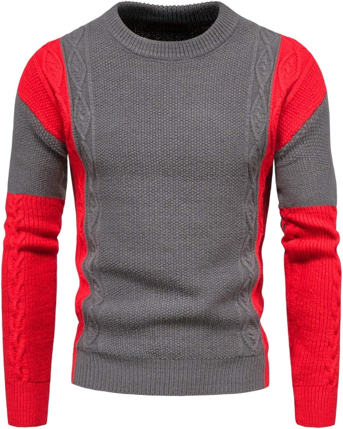 Suéter para Hombre Otoño Suéter de Punto Cuello Redondo Moda Contraste de Color Costura Manga