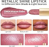 Oulac Glow Metallic Shine Pink Lipstick Mauve Babe 4.3 g Rose High Impact view 3