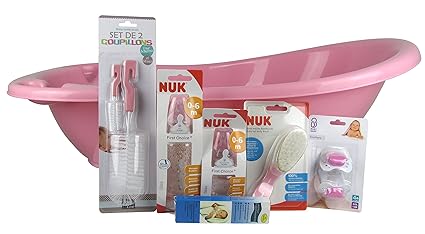 Baby Set / Starterset für Babys / 7 teiliges Set für Neugeborene / Geschenkset mit Babybadewanne, Fieberthermometer, Flaschen