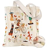 Miss Adola Large Canvas Tote Bag for Women - with Zipper and Inner Pocket Aesthetic Cute Shoulder Bag for Shopping Daily