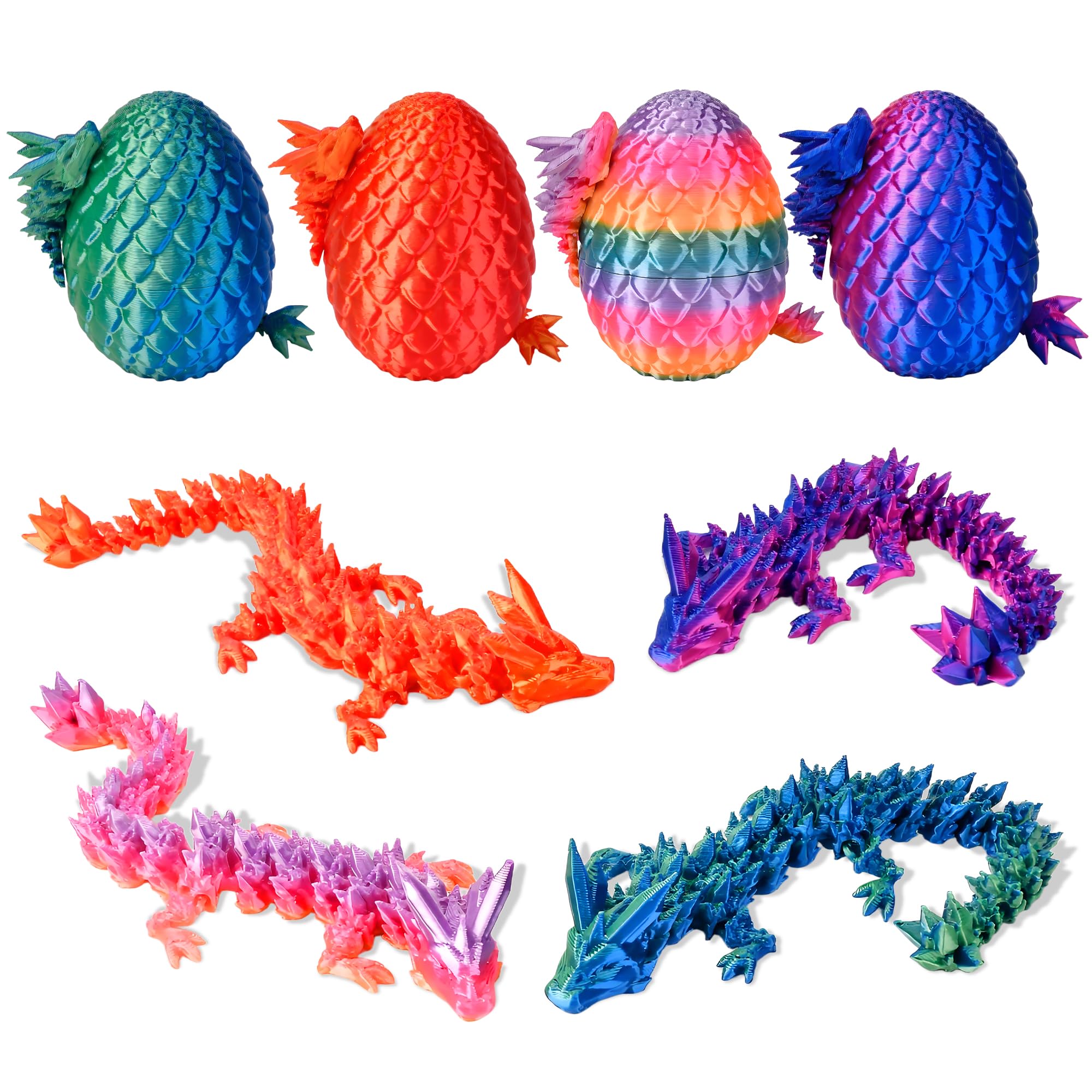 Photo 1 of 3D Printed Dragon Animals Toys Eggs - Easter Basket Stuffers Gifts for Kids Teen Girls Boys Easter Egg Fillers Essentials 4PCS Mini Crystal Dragon Toys for Ages 8-13 Year Old Christmas Birthday