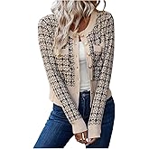 WDIRARA Women's Plaid Button Down Cardigans Sweater Long Sleeve Work Office Knit Outerwear