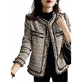 Anzber Women's Fashion Tweed Jackets Button Down Cropped Short Cardigan Open Front Long Sleeve Casual Outerwear Sweaters