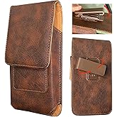 360 Rotating Leather Phone Holster with Belt Clip, Phone Holder for iPhone 16 Pro Max, 16 Plus, 15 14 13 Pro Max Plus, for Galaxy S25 Ultra,S25+, S24 FE,Pouch Case for Men Belt (Brown, XXL)
