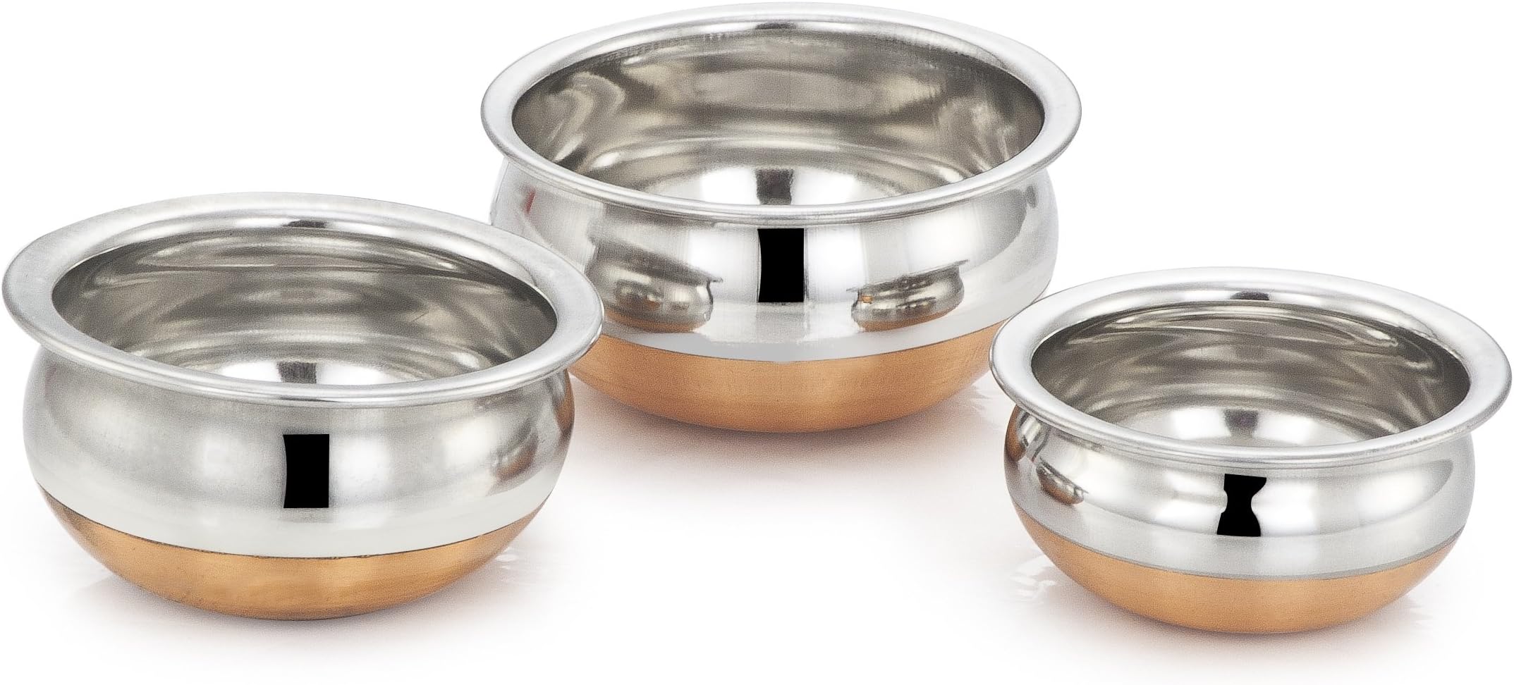Jaipurwala Copper Bottom Handi (0.250, 0.5 and 1 L, Brown) -Set of 3