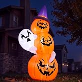 Joiedomi 6 FT Tall Halloween Inflatable Outdoor Decorations, Pumpkin Inflatable Halloween Decor Outdoor, Blow Ups Ghost and Pumpkins with Witch Hat for Cute Decorations Outdoor