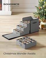 SONGMICS Christmas Decoration Storage Box with Lid 64 Slots 4 Drawers Dove Grey view 2