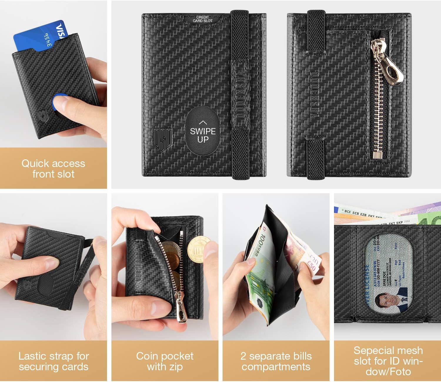 Slim Wallet, Genuine Leather Minimalist Wallet for Mens RFID Blocking Tri-Fold Slim Credit Card Wallet with 10 Cards - Image 3