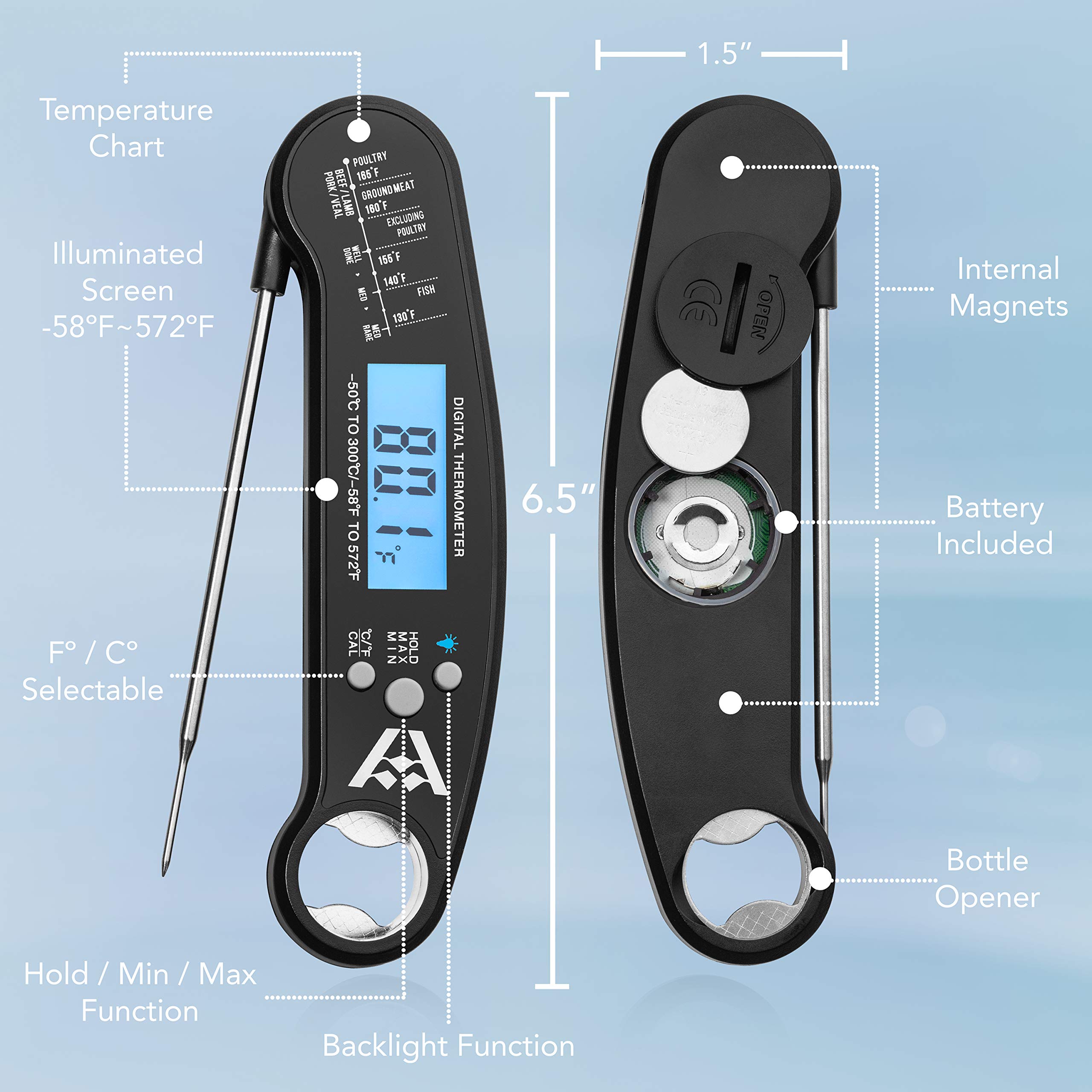 Arima Homeware Instant Read Thermometer Digital Meat Thermometer for